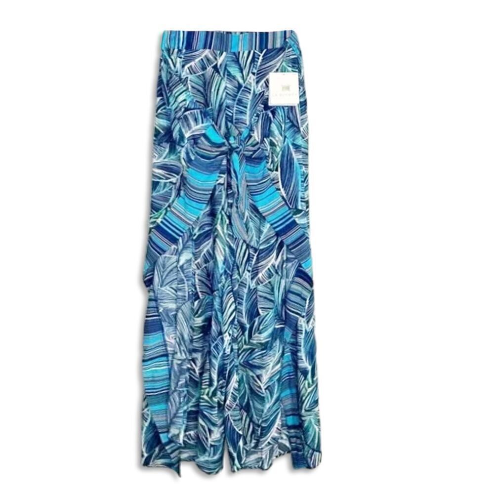 New! La Blanca Sketched Leaves Side Slit Waist Tie Cover Up Pants - Picture 5 of 6